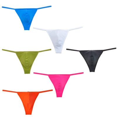 Jaxu Men's Pouch Bikini Thong Mini Breifs Solid Rope Sexy Gay Underwear Male Rope String Pants 6PCS M