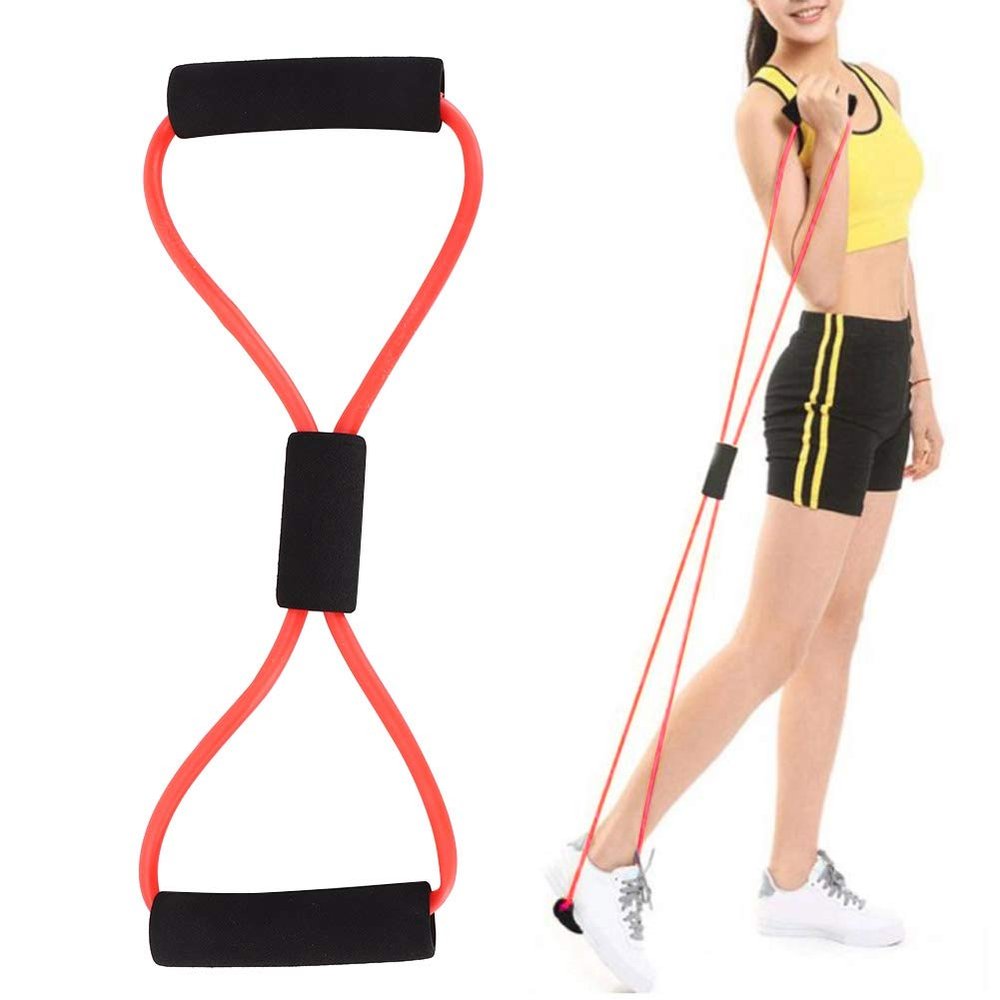 8 Shaped Bands, 8 Word Chest Expander Elastic Muscle Training Tubing Tension Rope Fitness Pulling Yoga Rubber Band for Abdomen Waist Arm Leg Stretching(Red)