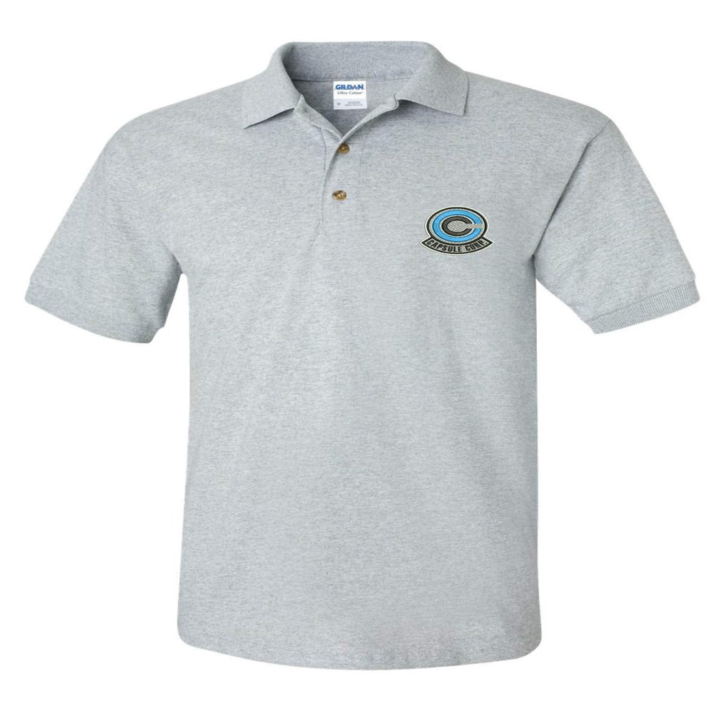 ALLNTRENDS Men's Polo Shirt Capsule Corp Embroidered Anime Shirt (M, Sporty Grey)