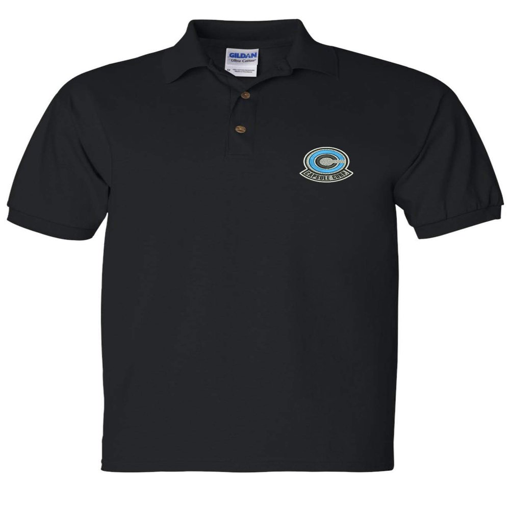 ALLNTRENDS Men's Polo Shirt Capsule Corp Embroidered Anime Shirt (S, Black)