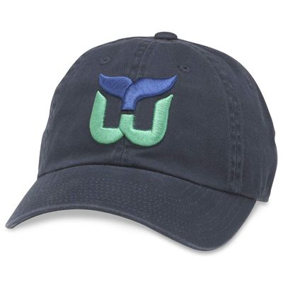AMERICAN NEEDLE Hartford Whalers Unisex Blue Line Officially Licensed NHL National Hockey League Team Baseball Hat Adjustable Buckle Strap Dad Cap (40742B-HAW-NAVY)