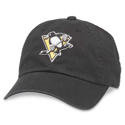 AMERICAN NEEDLE Pittsburgh Penguins Unisex Blue Line Officially Licensed NHL National Hockey League Team Baseball Hat Adjustable Buckle Strap Dad Cap (40742B-PPN-BLK)