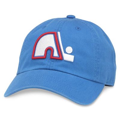 AMERICAN NEEDLE Quebec Nordiques Officially Licensed NHL Blue Line Adjustable Buckle Strap Dad Baseball Hat, Royal Blue (40742A-QND)