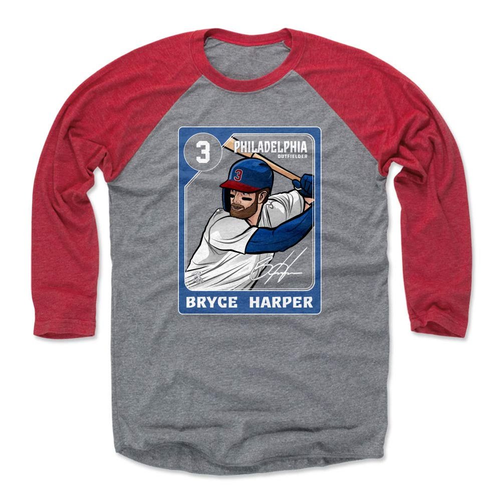 500 LEVEL Bryce Harper 3/4 Sleeve T-Shirt (Baseball Tee, XXX-Large, Red/Heather Gray) - Bryce Harper Card WHT
