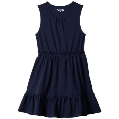 #4K!DS Girl's Essential Tiered Dress (Little Kids/Big Kids) Navy SM (6-6X Little Kid)
