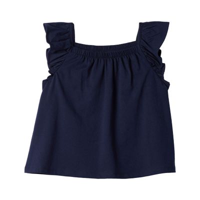 #4K!DS Girl's Essential Ruffle Cap Sleeve Tank Top (Little Kids/Big Kids) Navy LG (10-12 Big Kid)