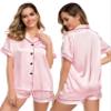 LecGee Womens Silk Satin Pajamas Short Sleeve Loungewear Two-Piece Sleepwear Button-Down Pj Set view 1