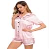 LecGee Womens Silk Satin Pajamas Short Sleeve Loungewear Two-Piece Sleepwear Button-Down Pj Set view 4