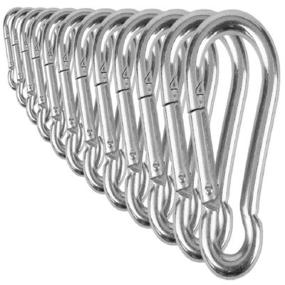 Branded Boards Heavy Duty Bushcraft Stainless Steel Carabiner Spring Snap Clip Link Hooks. 200-500lb Load. 2, 6 & 12 Packs (5cm-12-pack)