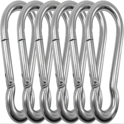 Branded Boards Heavy Duty Bushcraft Stainless Steel Carabiner Spring Snap Clip Link Hooks. 200-500lb Load. 2, 6 & 12 Packs (7cm-6-pack)