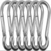 Branded Boards Heavy Duty Bushcraft Stainless Steel Carabiner Spring Snap Clip Link Hooks. 200-500lb Load. 2, 6 & 12 Packs (7cm-6-pack) view 1