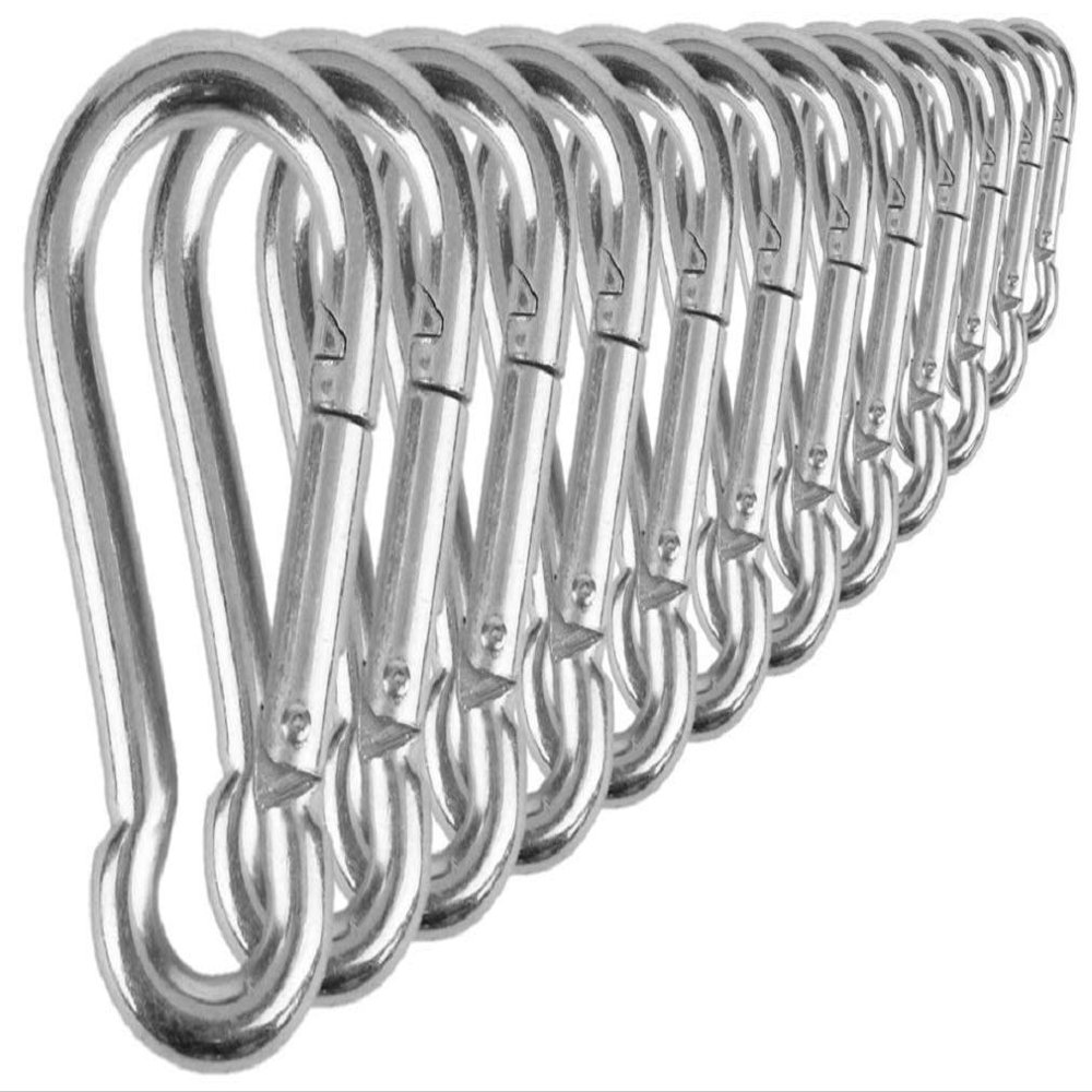 Branded Boards Heavy Duty Bushcraft Stainless Steel Carabiner Spring Snap Clip Link Hooks. 200-500lb Load. 2, 6 & 12 Packs (7cm-12-pack)