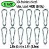Branded Boards Heavy Duty Bushcraft Stainless Steel Carabiner Spring Snap Clip Link Hooks. 200-500lb Load. 2, 6 & 12 Packs (7cm-12-pack) view 2