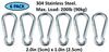 Branded Boards Heavy Duty Bushcraft Stainless Steel Carabiner Spring Snap Clip Link Hooks. 200-500lb Load. 2, 6 & 12 Packs (5cm-6-pack) view 2