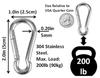 Branded Boards Heavy Duty Bushcraft Stainless Steel Carabiner Spring Snap Clip Link Hooks. 200-500lb Load. 2, 6 & 12 Packs (5cm-6-pack) view 3