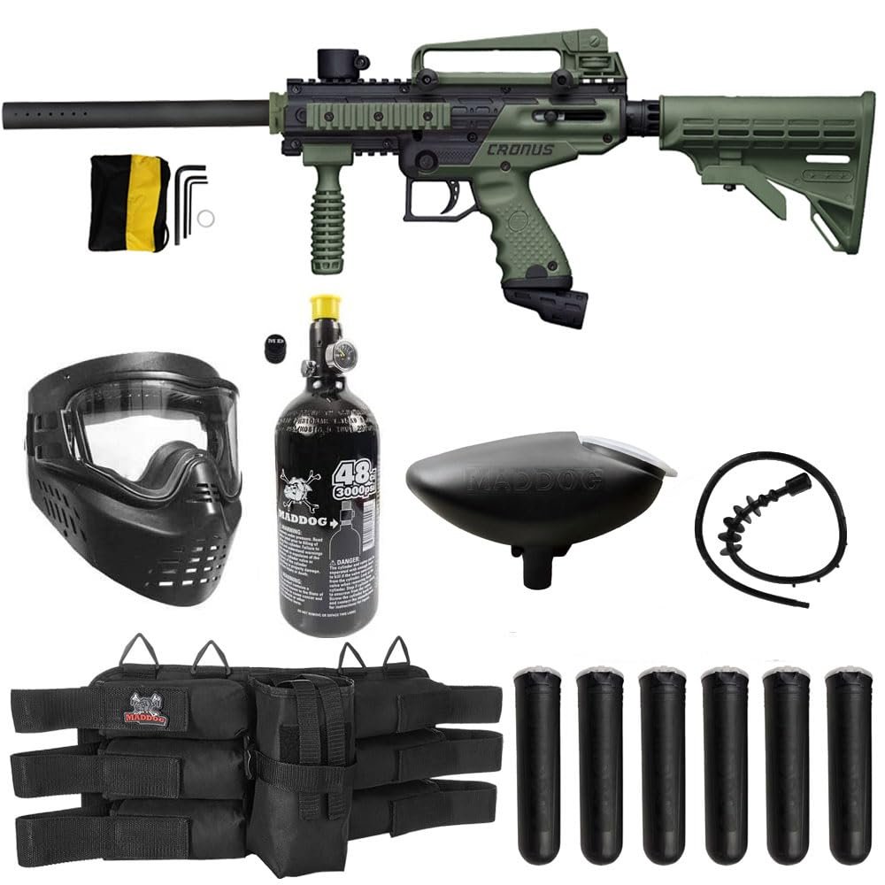 Maddog Tippmann Cronus Tactical Titanium HPA Paintball Gun Marker Starter Package - Black/Olive
