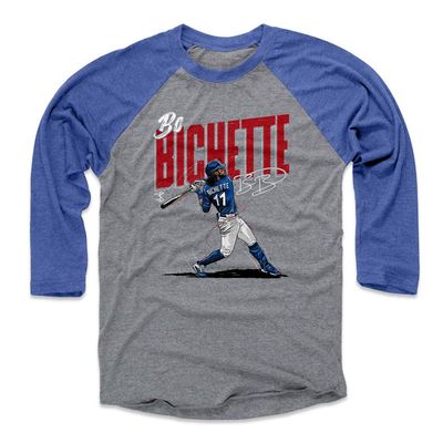 500 LEVEL Bo Bichette 3/4 Sleeve T-Shirt (Baseball Tee, X-Large, Royal/Heather Gray) - Bo Bichette Chisel WHT