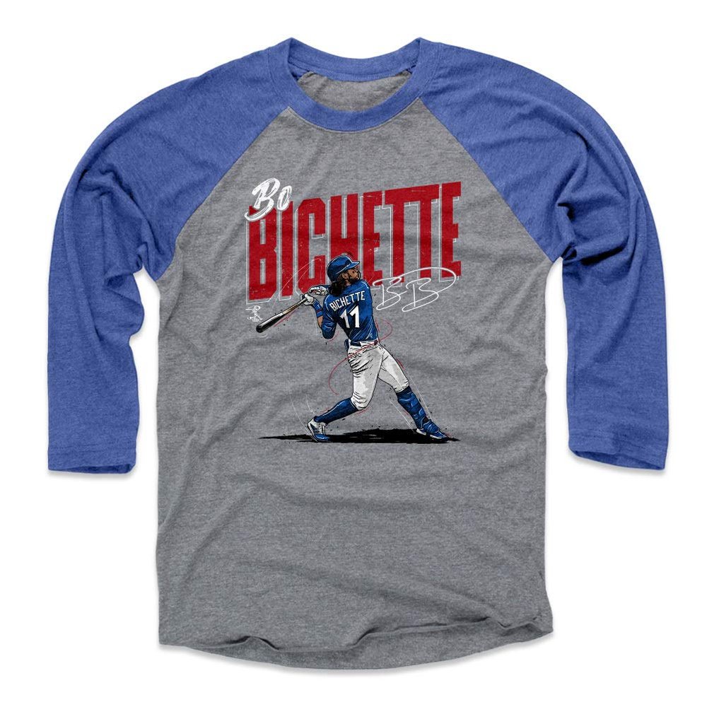 500 LEVEL Bo Bichette 3/4 Sleeve T-Shirt (Baseball Tee, X-Large, Royal/Heather Gray) - Bo Bichette Chisel WHT