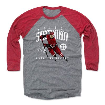500 LEVEL Andrei Svechnikov Tee Shirt (Baseball Tee, XXX-Large, Red/Heather Gray) - Carolina Raglan Tee - Andrei Svechnikov Game WHT