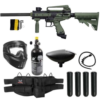 Maddog Tippmann Cronus Tactical Paintball Gun Marker and Silver HPA Accessory Starter Package | Comes with Marker, Anti-Fog Mask, Hopper, Harness, Pods, & 48CI HPA Tank - Black/Olive