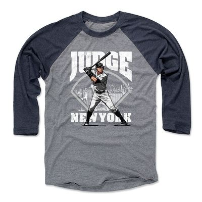 500 LEVEL Aaron Judge 3/4 Sleeve T-Shirt (Baseball Tee, XXX-Large, Navy/Heather Gray) - Aaron Judge Field WHT