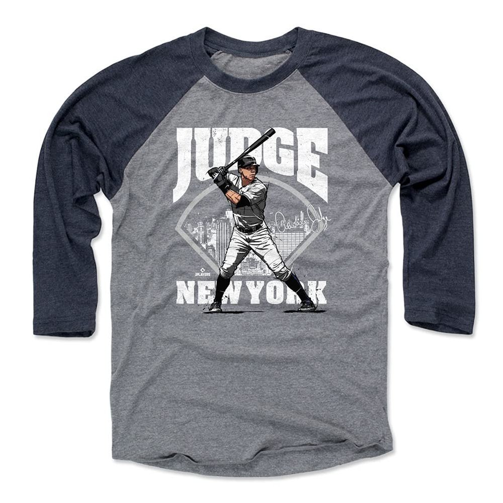 500 LEVEL Aaron Judge 3/4 Sleeve T-Shirt (Baseball Tee, XXX-Large, Navy/Heather Gray) - Aaron Judge Field WHT