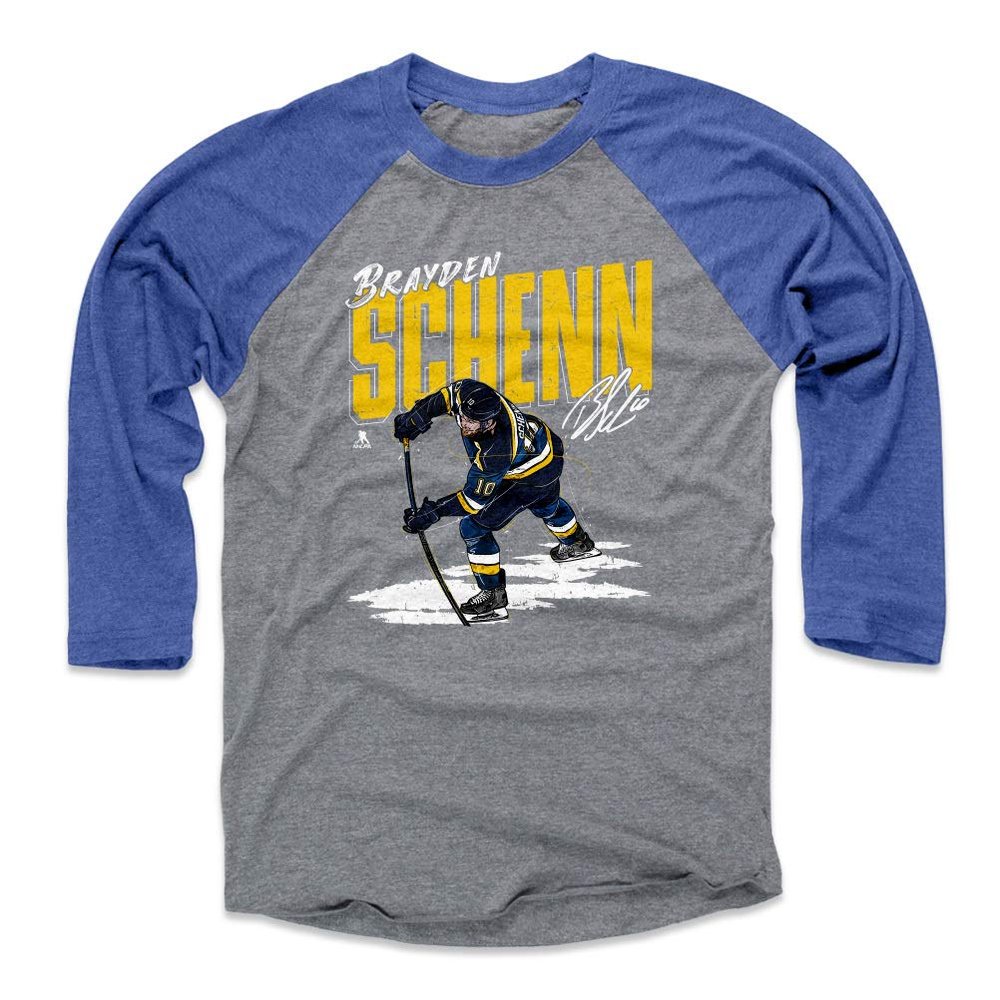 500 LEVEL Brayden Schenn Tee Shirt (Baseball Tee, XXX-Large, Royal/Heather Gray) - St. Louis Raglan Tee - Brayden Schenn Chisel WHT