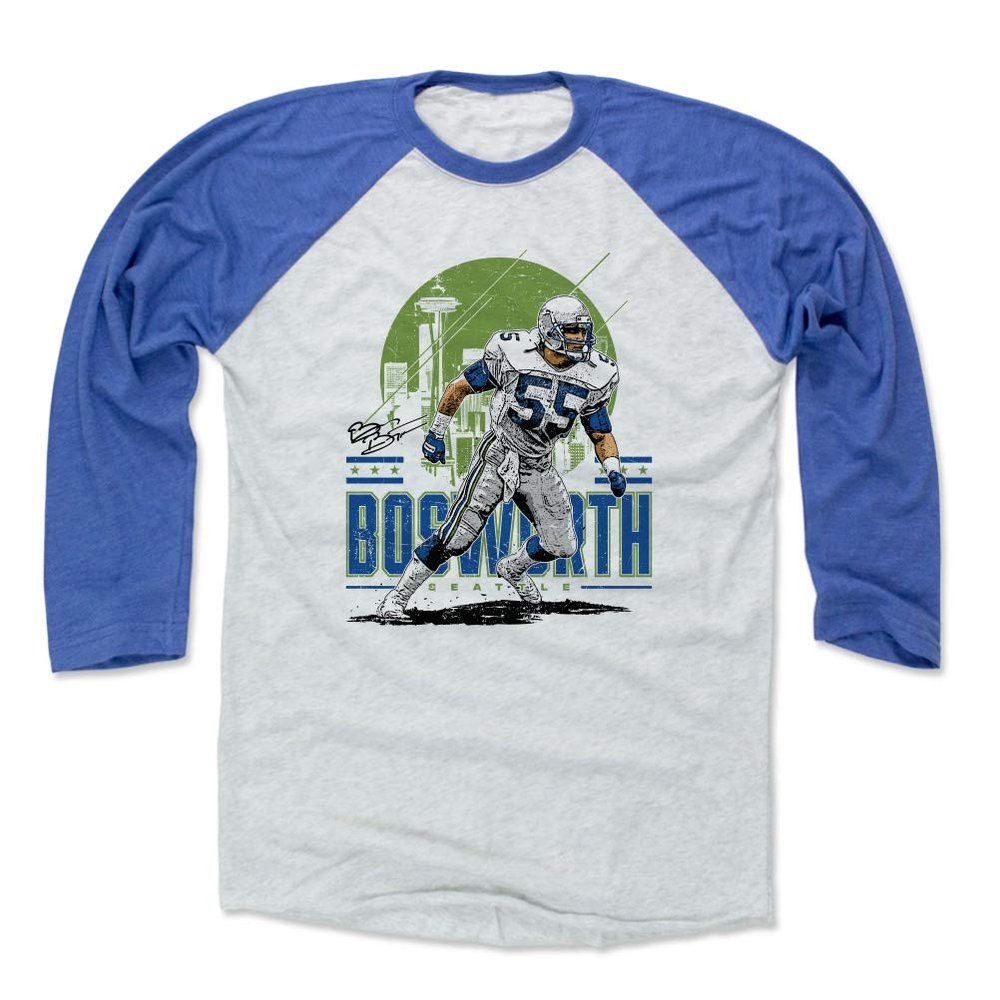 500 LEVEL Brian Bosworth 3/4 Sleeve T-Shirt (Baseball Tee, XXX-Large, Royal/Ash) - Brian Bosworth Seattle Skyline