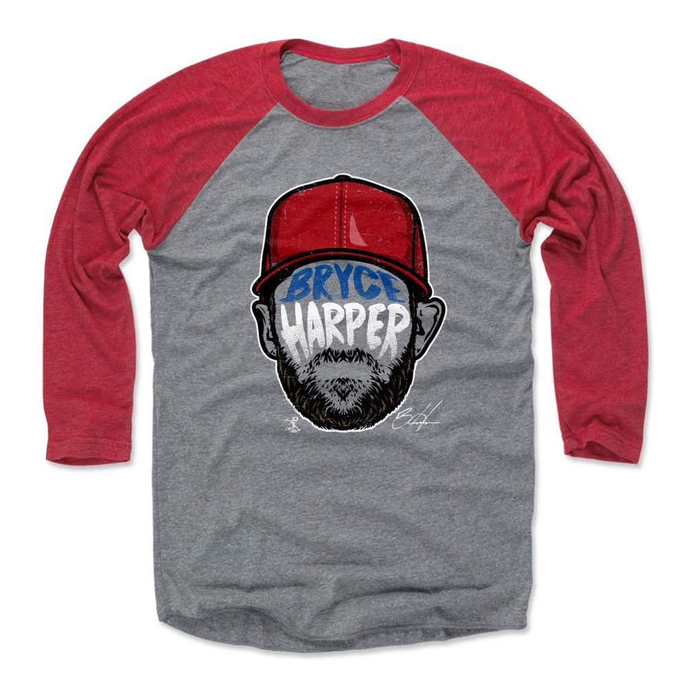 500 LEVEL Bryce Harper 3/4 Sleeve T-Shirt (Baseball Tee, XXX-Large, Red/Heather Gray) - Bryce Harper Player Silhouette WHT