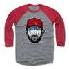 500 LEVEL Bryce Harper 3/4 Sleeve T-Shirt (Baseball Tee, XXX-Large, Red/Heather Gray) - Bryce Harper Player Silhouette WHT view 1
