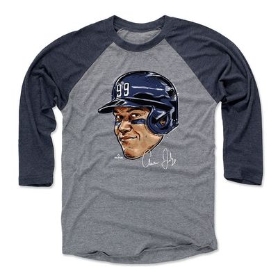 500 LEVEL Aaron Judge 3/4 Sleeve T-Shirt (Baseball Tee, XXX-Large, Navy/Heather Gray) - Aaron Judge Smile WHT