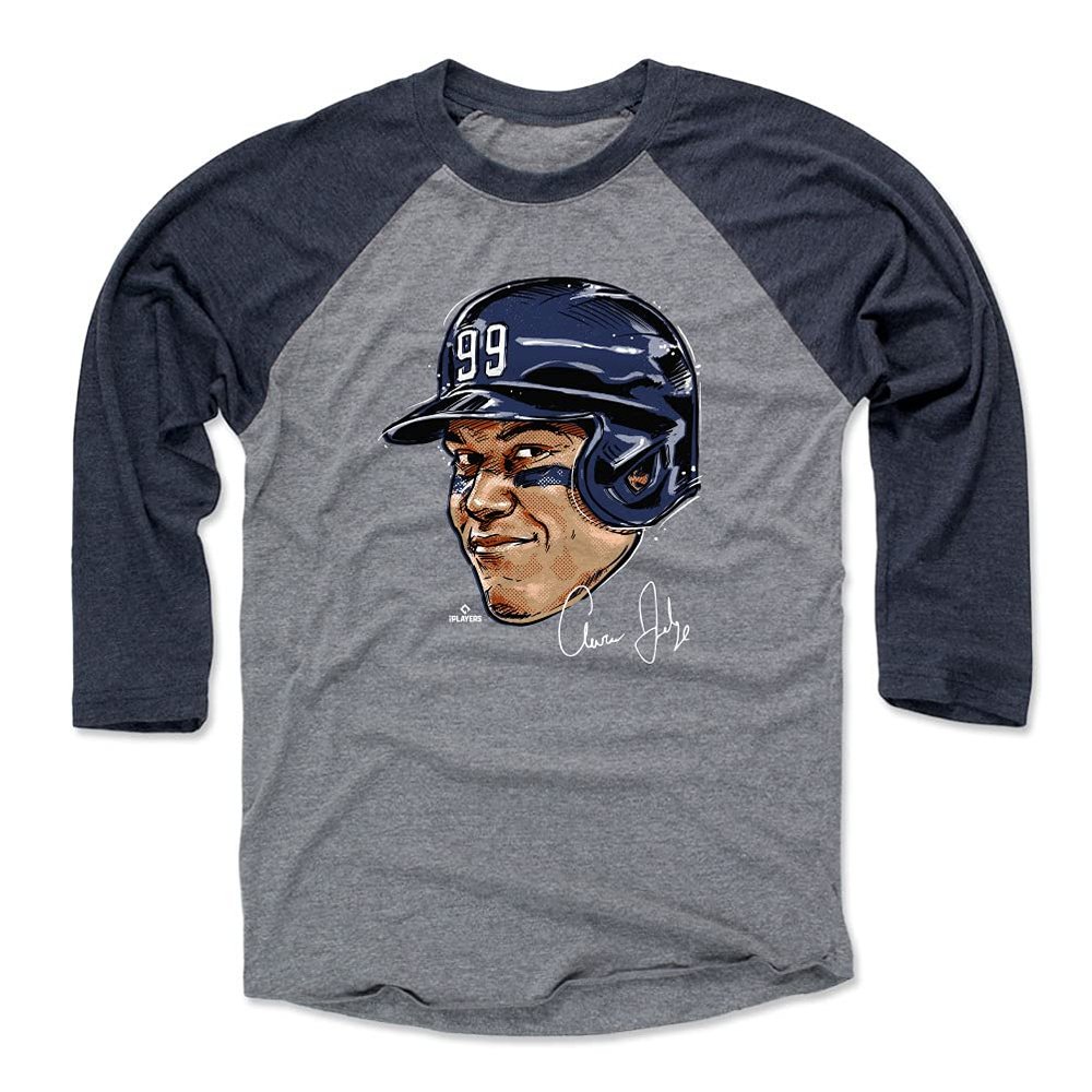 500 LEVEL Aaron Judge 3/4 Sleeve T-Shirt (Baseball Tee, XXX-Large, Navy/Heather Gray) - Aaron Judge Smile WHT
