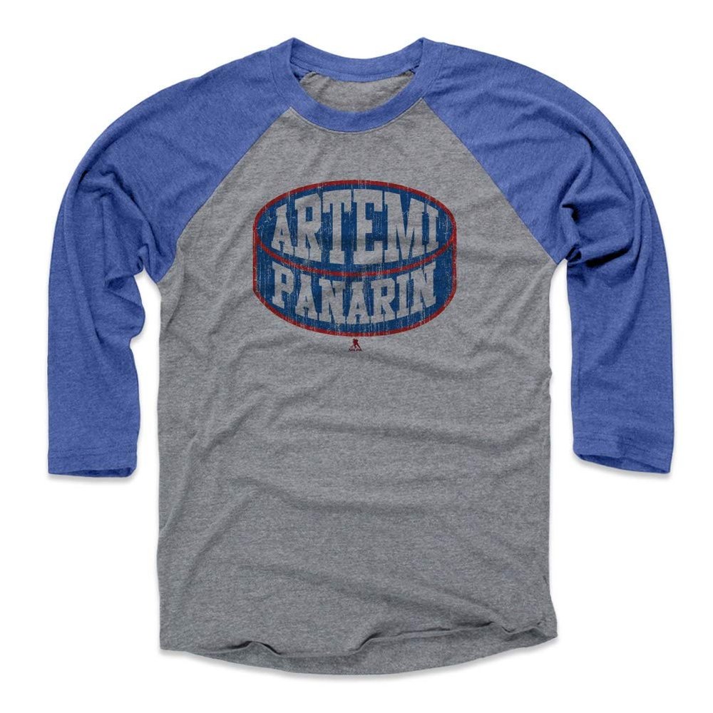500 LEVEL Artemi Panarin 3/4 Sleeve T-Shirt (Baseball Tee, XXX-Large, Royal/Heather Gray) - Artemi Panarin New York Puck