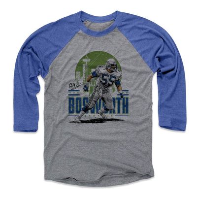 500 LEVEL Brian Bosworth 3/4 Sleeve T-Shirt (Baseball Tee, XXX-Large, Royal/Heather Gray) - Brian Bosworth Seattle Skyline