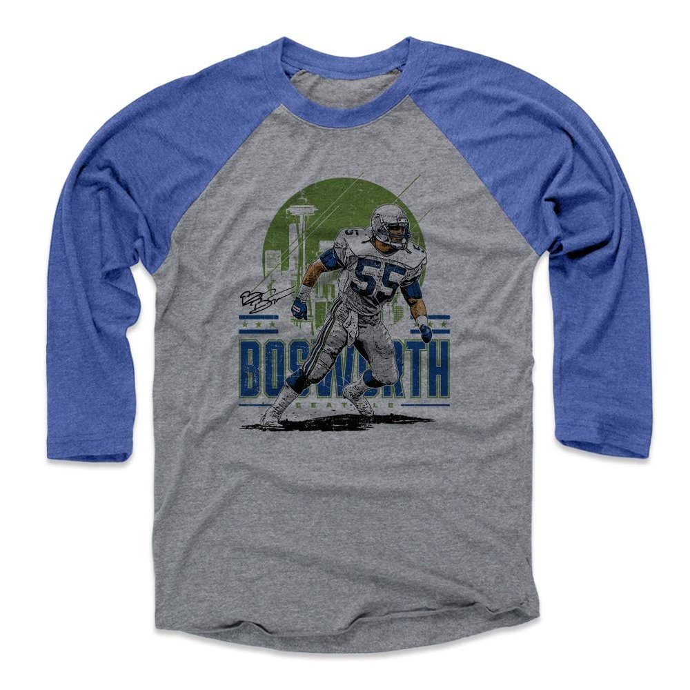 500 LEVEL Brian Bosworth 3/4 Sleeve T-Shirt (Baseball Tee, XXX-Large, Royal/Heather Gray) - Brian Bosworth Seattle Skyline