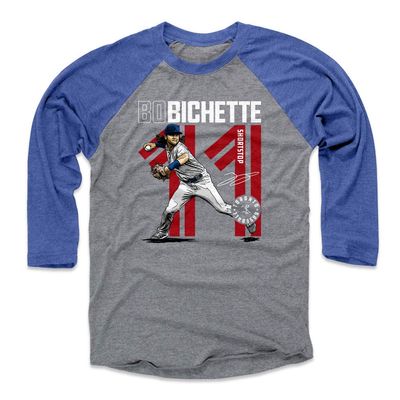 500 LEVEL Bo Bichette 3/4 Sleeve T-Shirt (Baseball Tee, XXX-Large, Royal/Heather Gray) - Bo Bichette Inline WHT