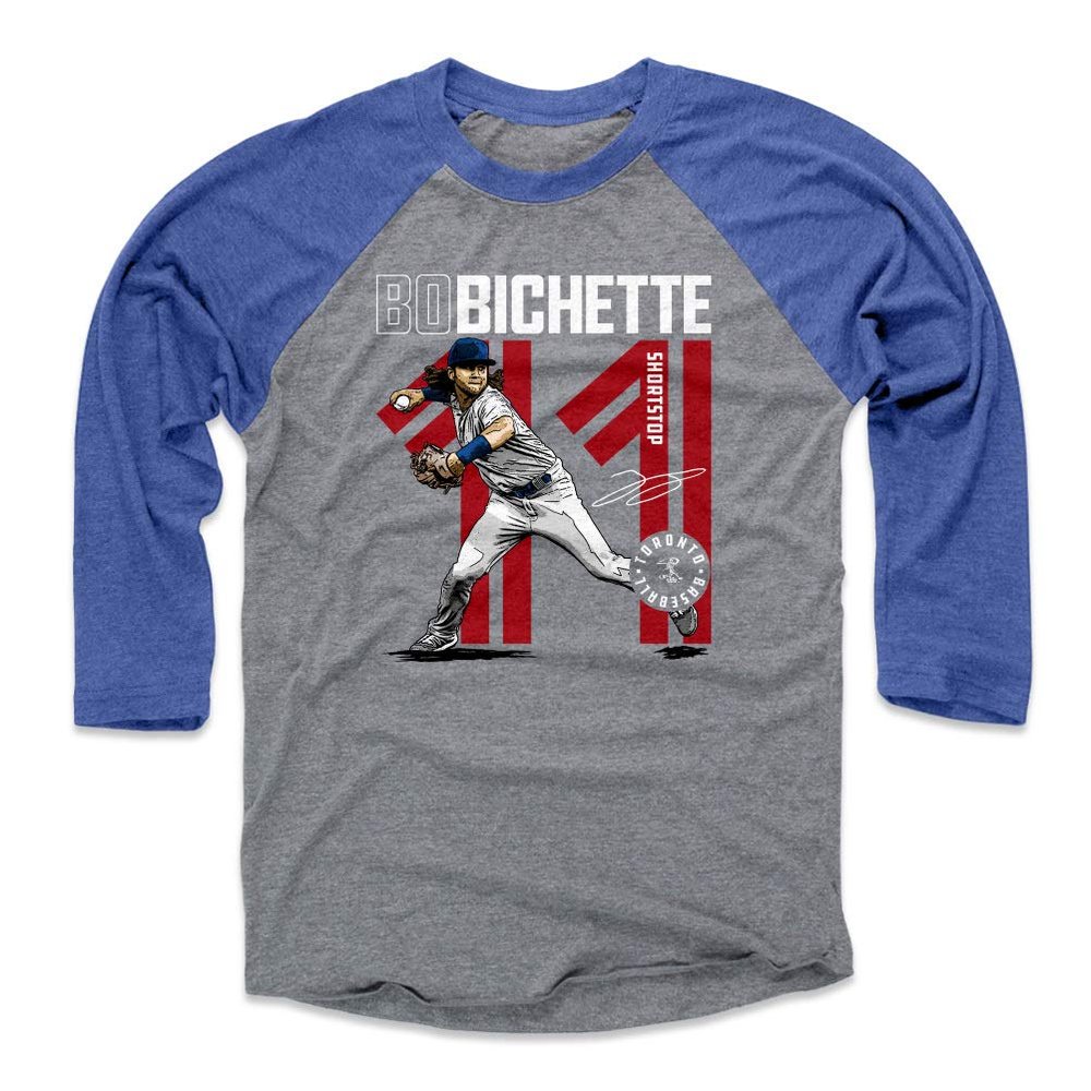 500 LEVEL Bo Bichette 3/4 Sleeve T-Shirt (Baseball Tee, XXX-Large, Royal/Heather Gray) - Bo Bichette Inline WHT