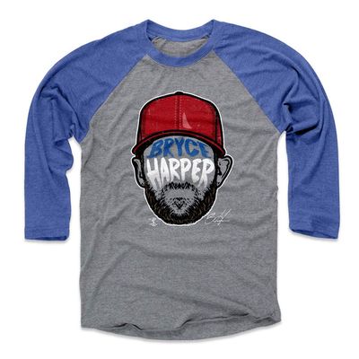 500 LEVEL Bryce Harper 3/4 Sleeve T-Shirt (Baseball Tee, XXX-Large, Royal/Heather Gray) - Bryce Harper Player Silhouette WHT