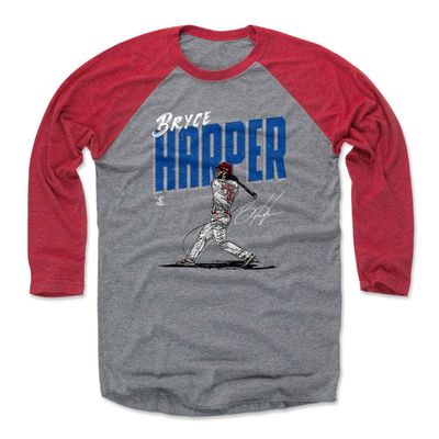 500 LEVEL Bryce Harper 3/4 Sleeve T-Shirt (Baseball Tee, XXX-Large, Red/Heather Gray) - Bryce Harper Chisel WHT