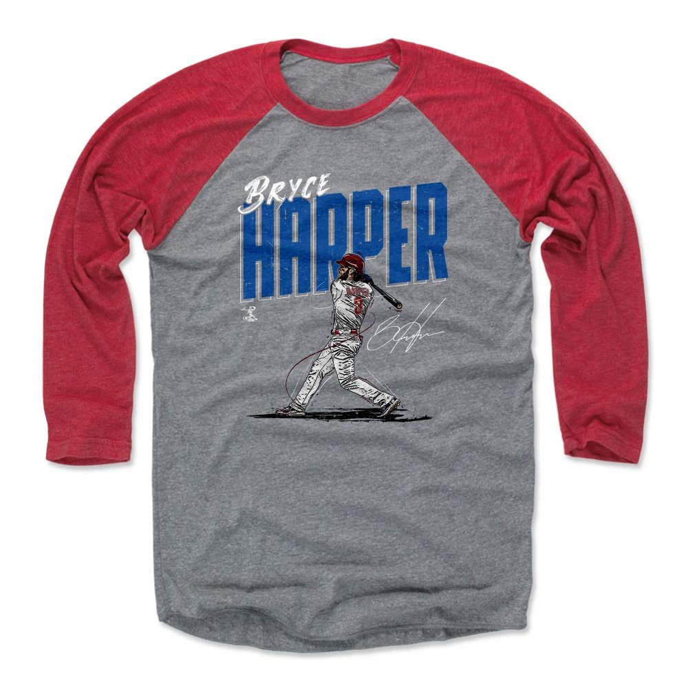 500 LEVEL Bryce Harper 3/4 Sleeve T-Shirt (Baseball Tee, XXX-Large, Red/Heather Gray) - Bryce Harper Chisel WHT