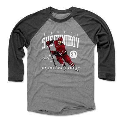 500 LEVEL Andrei Svechnikov Tee Shirt (Baseball Tee, XXX-Large, Black/Heather Gray) - Carolina Raglan Tee - Andrei Svechnikov Game WHT