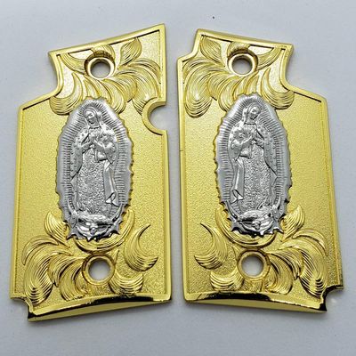 Virgin Mary P938 Grips Scroll Metal Grips Gold Nickel Lady of Guadalupe