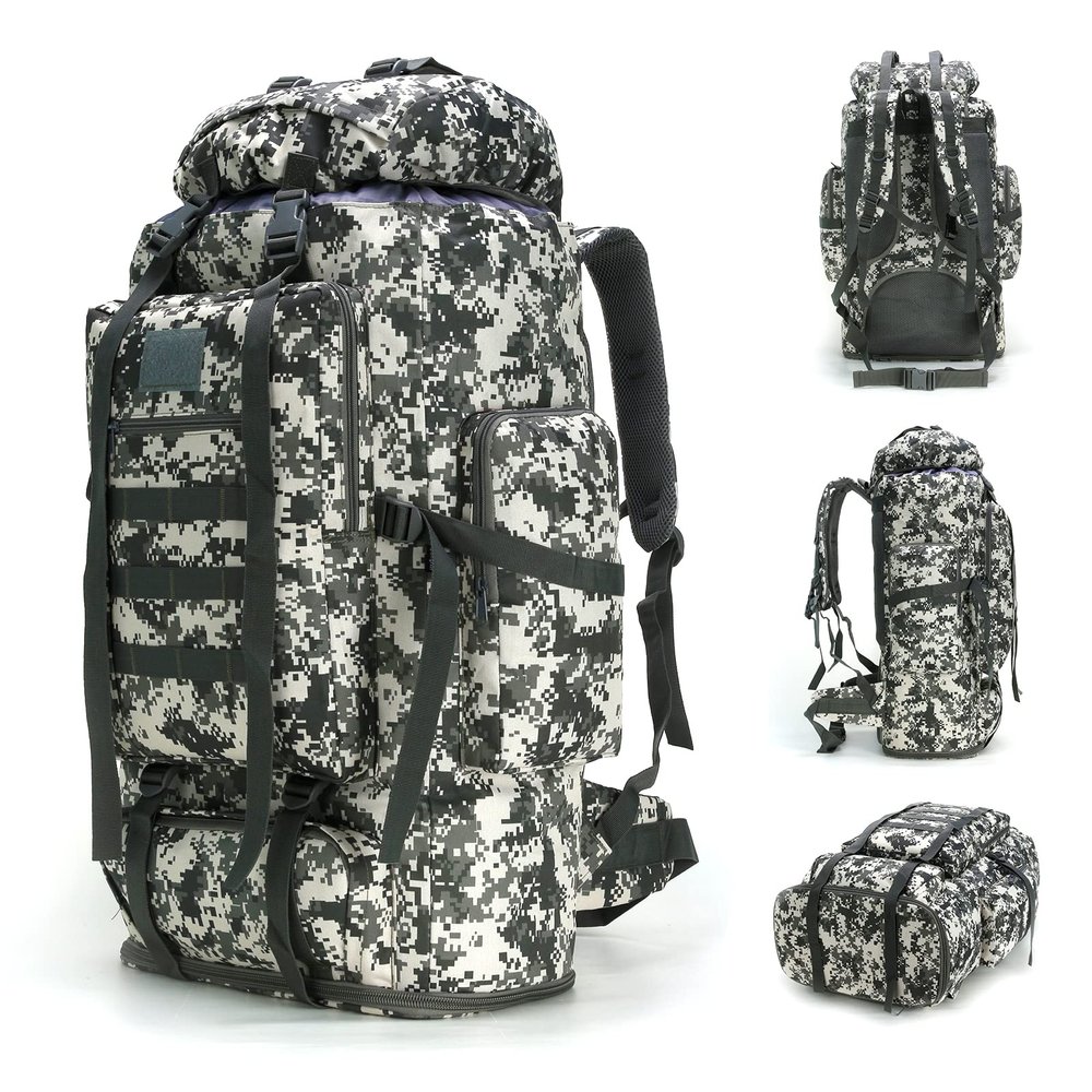 HongXingHai 70L/100L Hiking Camping Backpack MOLLE Rucksack Waterproof Daypack for Traveling (City Camo)