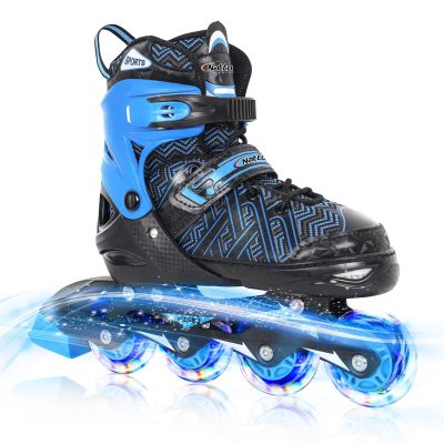 Nattork Adjustable Inline Skates for Tollder Boys with Light up Wheels - Blue Little Kids Blade Roller Skating for Beginners Size 10J 11J 12J Ages 3 4 5 6