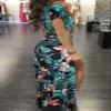 WOKANSE Womens Sexy V Neck 2 Piece Outfits Floral Maxi Dress Short Sleeve Tops High Split Skirt Sets view 3