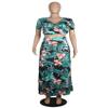 WOKANSE Womens Sexy V Neck 2 Piece Outfits Floral Maxi Dress Short Sleeve Tops High Split Skirt Sets view 4