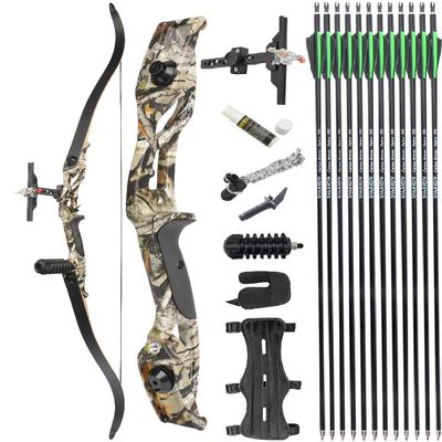 AMEYXGS 56" Recurve Bow Set Hungting Bow kit for Adult or Beginners Target Practice and Hunting Draw Weight 30/35/40/45/50lbs Aluminium Alloy Takedown Bow and Carbon Arrow for RTH Archer(Camo,40 lbs)