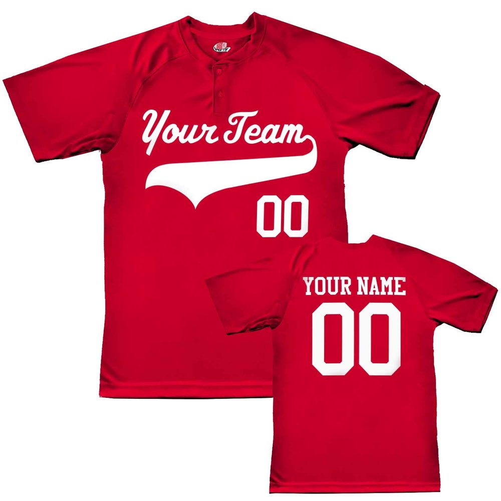 Custom Baseball Jersey 2 Button Solid Color with Logo| Scarlet | Youth Large