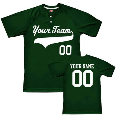 Custom Baseball Jersey 2 Button Solid Color with Logo| Forest Green | Youth Sm