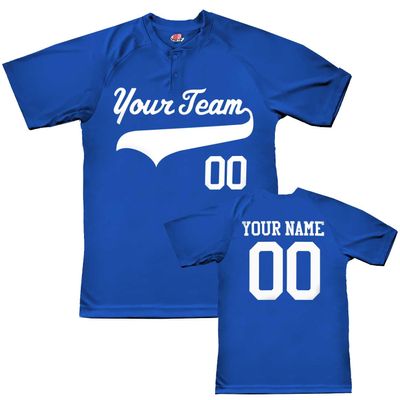 Custom Baseball Jersey 2 Button Solid Color with Logo| Royal | Youth XL